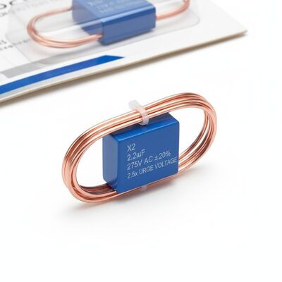 Луженый медный вывод X2 безопасный конденсатор, допуск емкости ±20%, номинальное импульсное напряжение 2,5 кратное номинальному напряжению